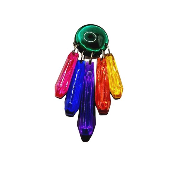 Vintage 80s Acrylic Dangle Brooch (A551) - Picture 1 of 4